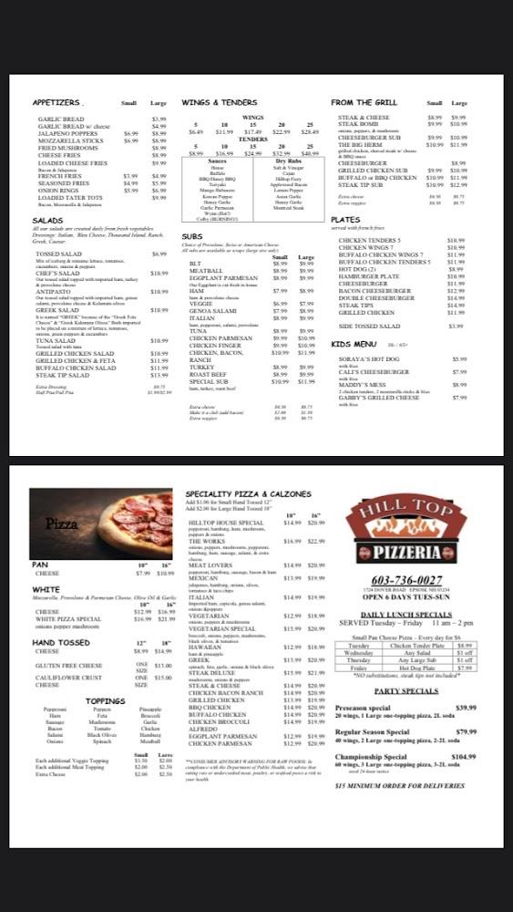 Hill Top Pizzeria - Pizza Delivery & Sports Bar Menu image 3